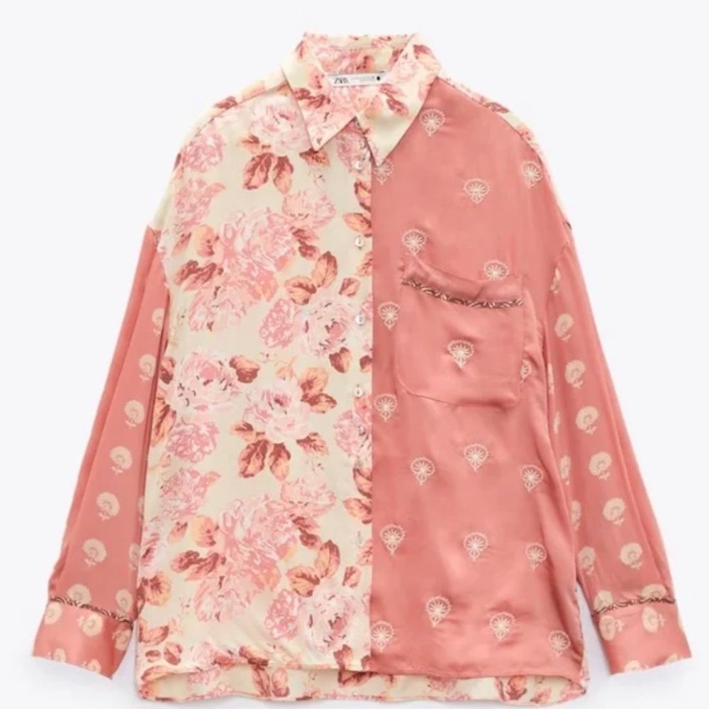 Zara Printed Floral Satin Print Short Set